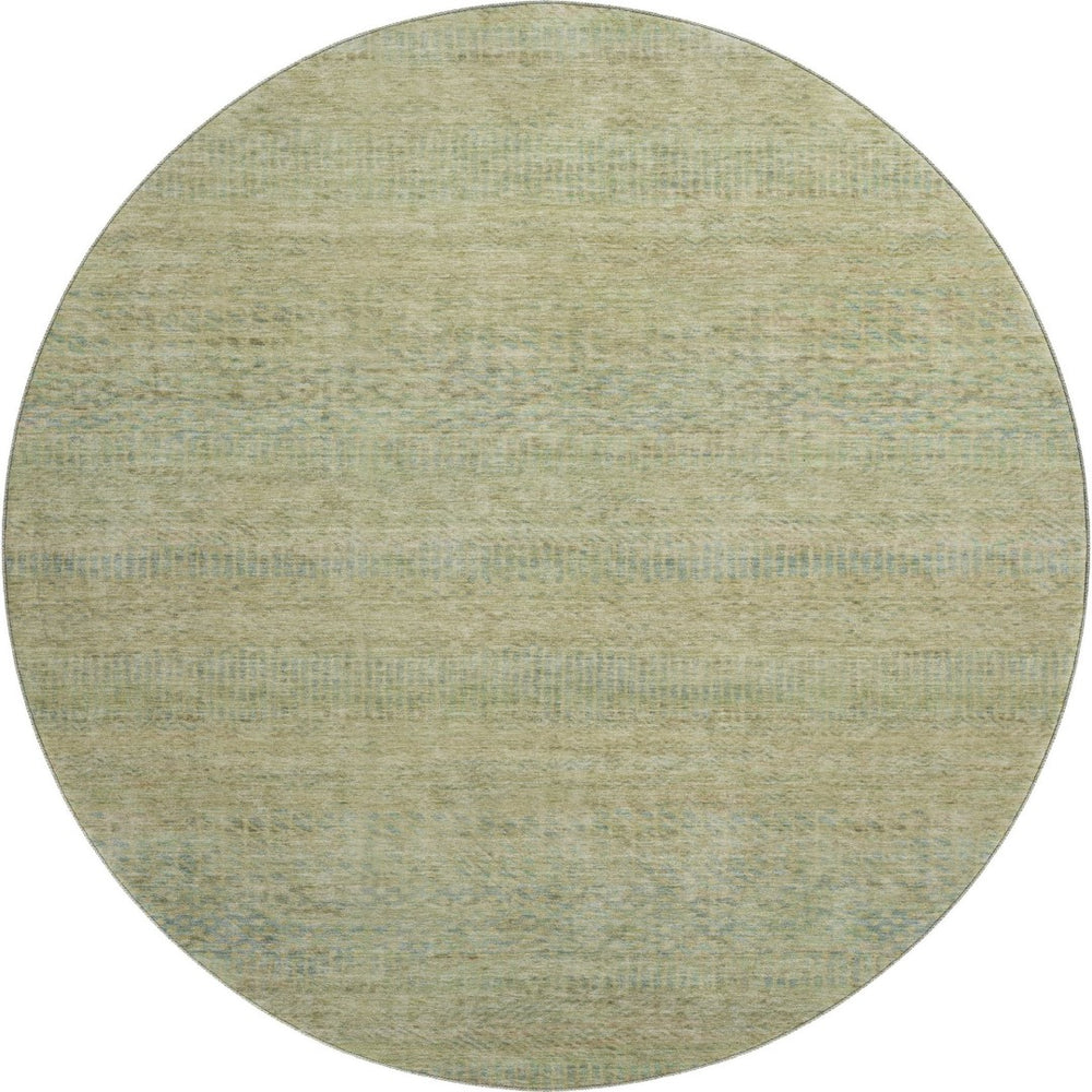 HomeRoots 8' Wheat Gold and Green Striped Round Rug - Washable, Stain Resistant, UV Protected, Non-Slip Design 695513