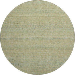 HomeRoots 8' Wheat Gold and Green Striped Round Rug - Washable, Stain Resistant, UV Protected, Non-Slip Design 695513