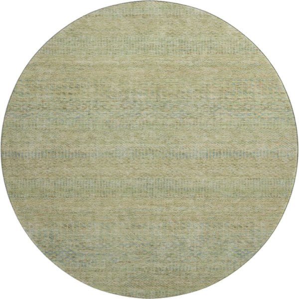 HomeRoots 8' Wheat Gold and Green Striped Round Rug - Washable, Stain Resistant, UV Protected, Non-Slip Design 695513