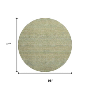 HomeRoots 8' Wheat Gold and Green Striped Round Rug - Washable, Stain Resistant, UV Protected, Non-Slip Design 695513
