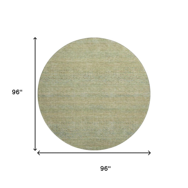 HomeRoots 8' Wheat Gold and Green Striped Round Rug - Washable, Stain Resistant, UV Protected, Non-Slip Design 695513