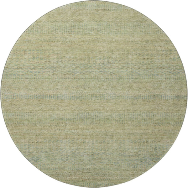 HomeRoots 8' Wheat Gold and Green Striped Round Rug - Washable, Stain Resistant, UV Protected, Non-Slip Design 695513