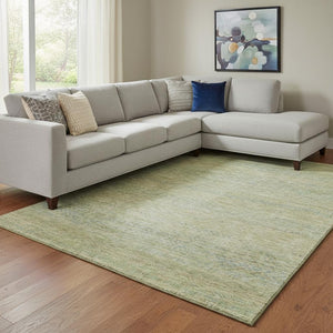 HomeRoots 8' X 10' Wheat Gold and Green Striped Washable Area Rug with UV Protection for Busy Homes & Style 695514