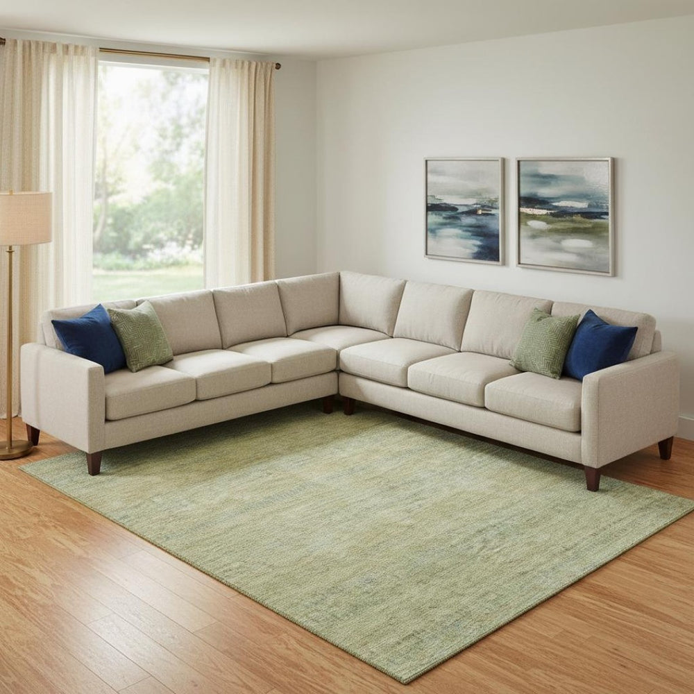 HomeRoots 9' X 12' Stylish Wheat Gold & Green Striped Washable Area Rug with UV Protection for Family Living 695515