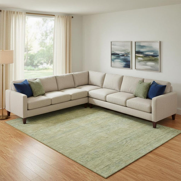 HomeRoots 9' X 12' Stylish Wheat Gold & Green Striped Washable Area Rug with UV Protection for Family Living 695515