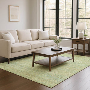 HomeRoots 9' X 12' Stylish Wheat Gold & Green Striped Washable Area Rug with UV Protection for Family Living 695515