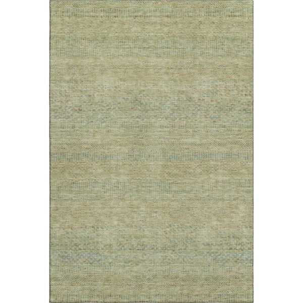 HomeRoots 9' X 12' Stylish Wheat Gold & Green Striped Washable Area Rug with UV Protection for Family Living 695515