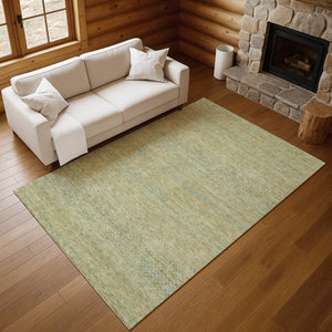 HomeRoots 9' X 12' Stylish Wheat Gold & Green Striped Washable Area Rug with UV Protection for Family Living 695515