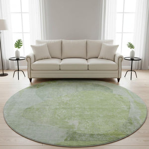 HomeRoots 8' Artichoke Green Abstract Washable Round Rug - UV Protected, Stain-Resistant & Non-Slip Design 695519