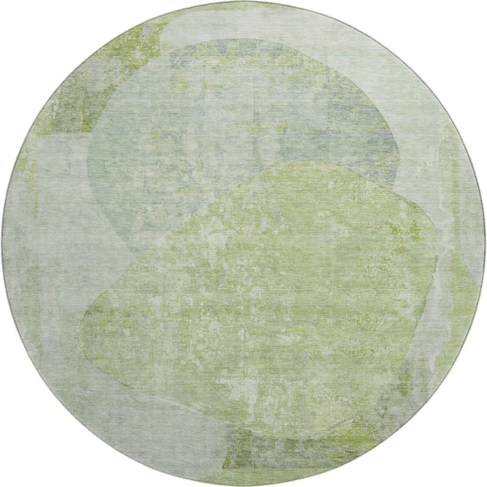 HomeRoots 8' Artichoke Green Abstract Washable Round Rug - UV Protected, Stain-Resistant & Non-Slip Design 695519