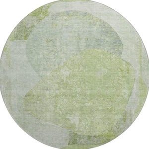 HomeRoots 8' Artichoke Green Abstract Washable Round Rug - UV Protected, Stain-Resistant & Non-Slip Design 695519