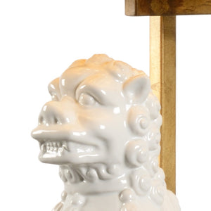 Chelsea House Chinese Dog Lamp By Jamie Merida — Sculptural Cream Ceramic Table Lamp With Antique Gold Leaf Accents And Bold Black Mount 69552