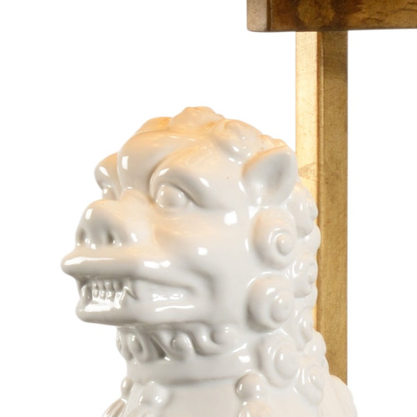 Chelsea House Chinese Dog Lamp By Jamie Merida — Sculptural Cream Ceramic Table Lamp With Antique Gold Leaf Accents And Bold Black Mount 69552