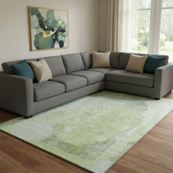 HomeRoots 8' X 10' Stylish Artichoke Green Abstract Washable Area Rug with UV Protection for Busy Homes 695520