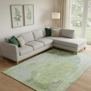HomeRoots 9' X 12' Artichoke Green Abstract Area Rug - Washable, Durable, UV Protected, Perfect for High-Traffic Spaces 695521