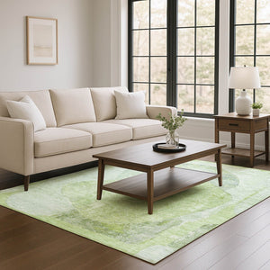 HomeRoots 9' X 12' Artichoke Green Abstract Area Rug - Washable, Durable, UV Protected, Perfect for High-Traffic Spaces 695521