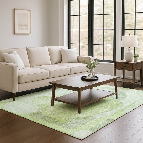 HomeRoots 9' X 12' Artichoke Green Abstract Area Rug - Washable, Durable, UV Protected, Perfect for High-Traffic Spaces 695521