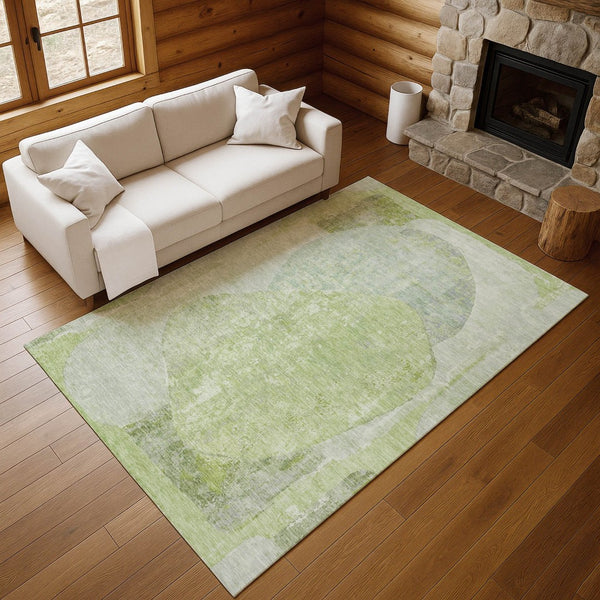 HomeRoots 9' X 12' Artichoke Green Abstract Area Rug - Washable, Durable, UV Protected, Perfect for High-Traffic Spaces 695521