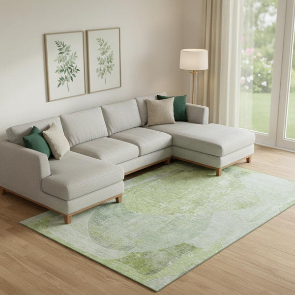 HomeRoots 10' X 14' Artichoke Green Abstract Area Rug - Washable, UV Resistant, Perfect for Kids & Pets! 695522