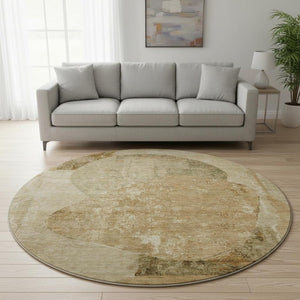 HomeRoots 8' Washable Round Rug in Brown and Beige - Modern Abstract Design with UV Protection & Stain Resistance 695525