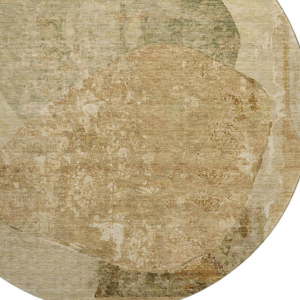 HomeRoots 8' Washable Round Rug in Brown and Beige - Modern Abstract Design with UV Protection & Stain Resistance 695525