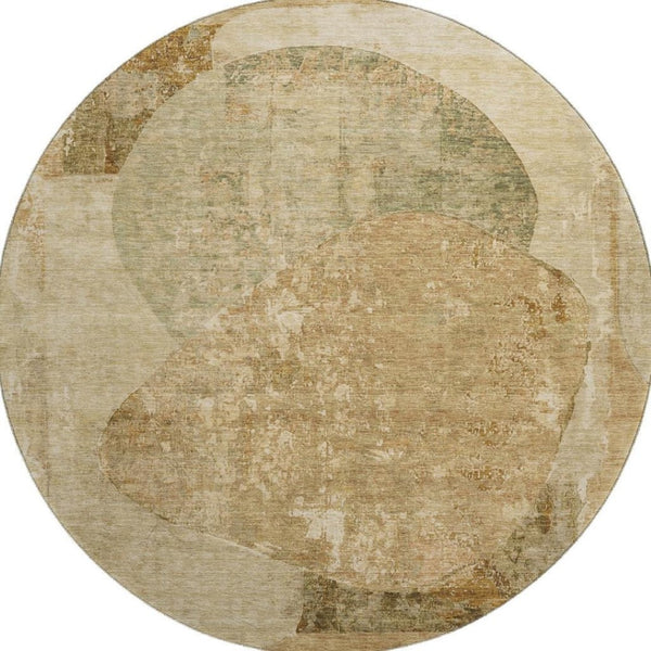 HomeRoots 8' Washable Round Rug in Brown and Beige - Modern Abstract Design with UV Protection & Stain Resistance 695525