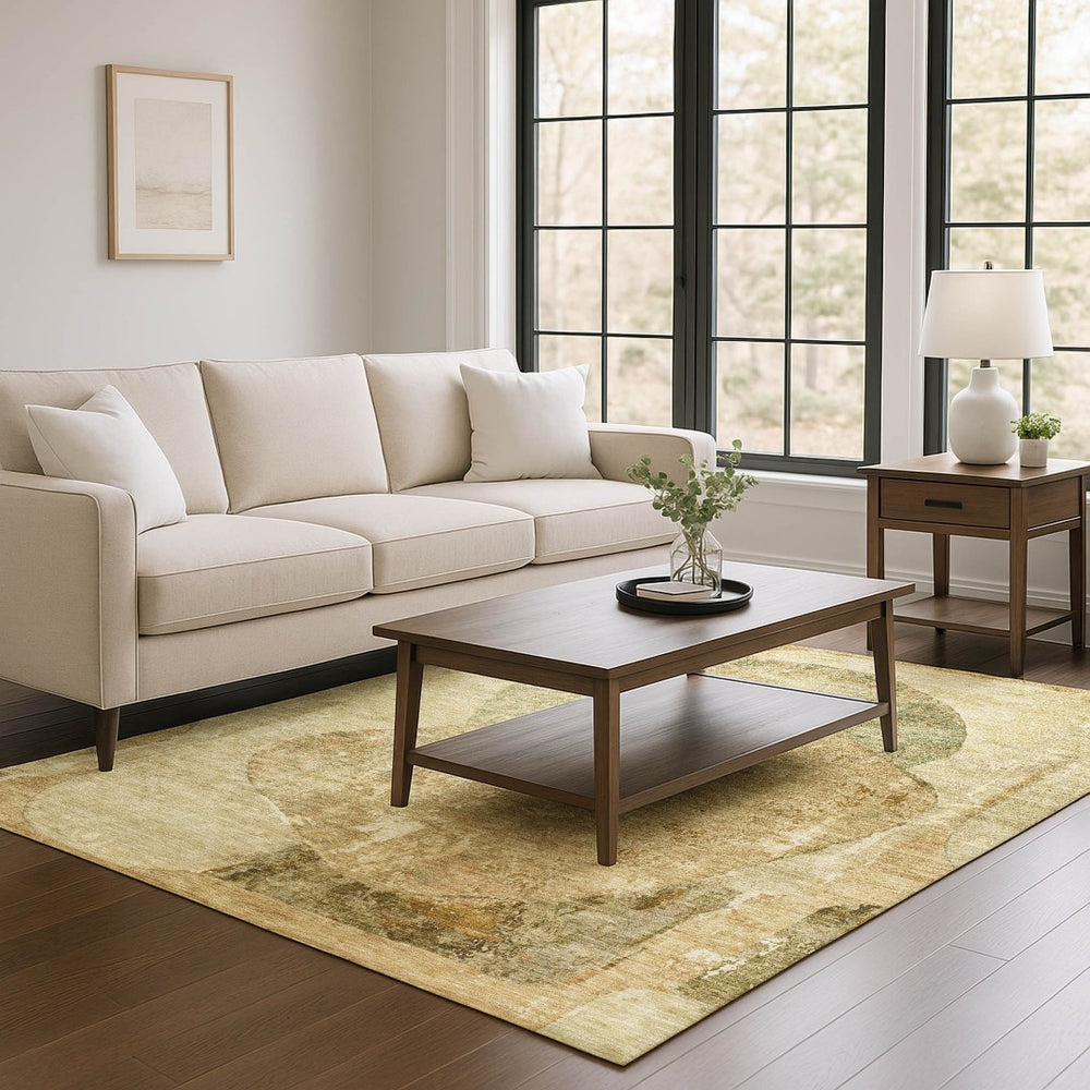 HomeRoots 9' X 12' Stylish Brown and Beige Abstract Washable Area Rug with UV Protection for High Traffic Areas 695527