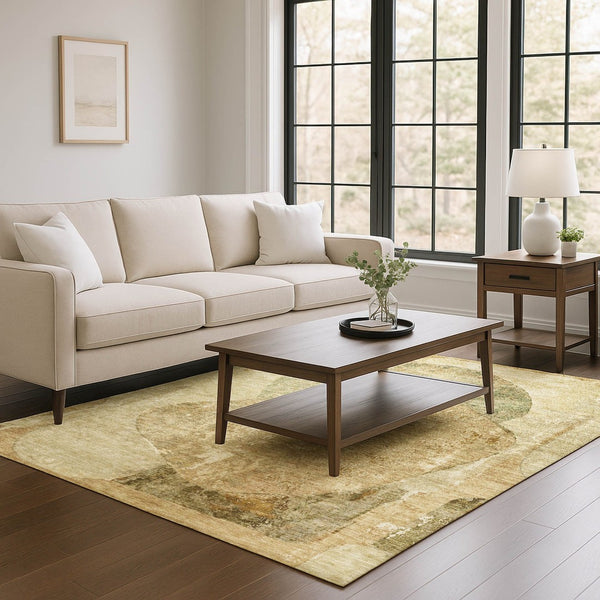 HomeRoots 10' X 14' Brown and Beige Abstract Washable Area Rug – Durable, UV-Protected & Easy to Clean Design 695528