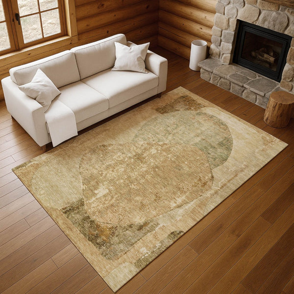 HomeRoots 10' X 14' Brown and Beige Abstract Washable Area Rug – Durable, UV-Protected & Easy to Clean Design 695528