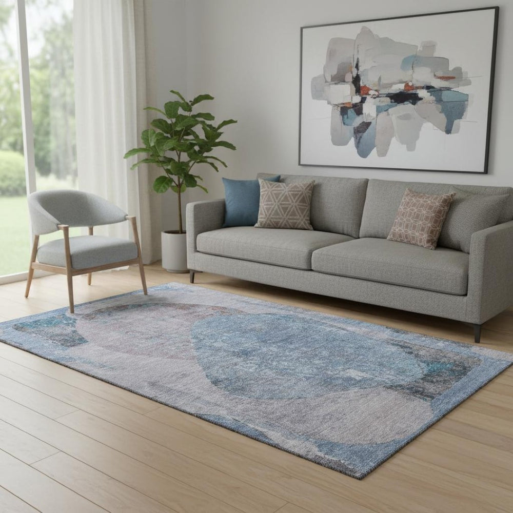 HomeRoots 5' X 8' Blue-Gray Charcoal Abstract Washable Area Rug - Durable, Stylish, Pet-Friendly & UV Protected 695530