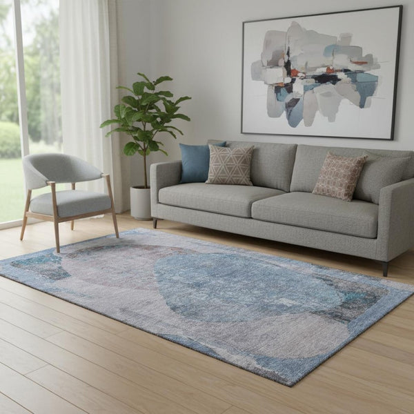 HomeRoots 5' X 8' Blue-Gray Charcoal Abstract Washable Area Rug - Durable, Stylish, Pet-Friendly & UV Protected 695530