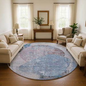 HomeRoots 8' Stylish Blue Gray Abstract Round Rug - Washable, Durable, UV Protected for High-Traffic Areas! 695531