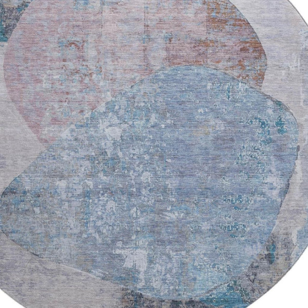 HomeRoots 8' Stylish Blue Gray Abstract Round Rug - Washable, Durable, UV Protected for High-Traffic Areas! 695531
