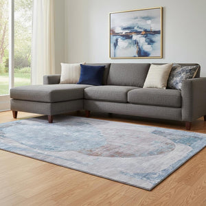 HomeRoots 8' X 10' Chic Blue-Gray Abstract Area Rug - Washable, UV Protected, Durable for High-Traffic Spaces 695532