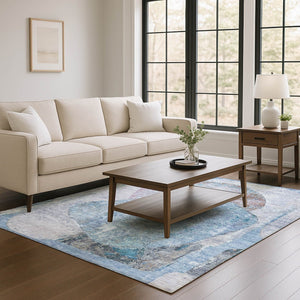 HomeRoots 8' X 10' Chic Blue-Gray Abstract Area Rug - Washable, UV Protected, Durable for High-Traffic Spaces 695532