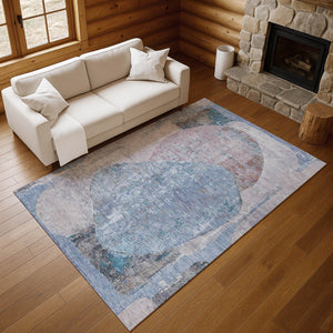 HomeRoots 8' X 10' Chic Blue-Gray Abstract Area Rug - Washable, UV Protected, Durable for High-Traffic Spaces 695532