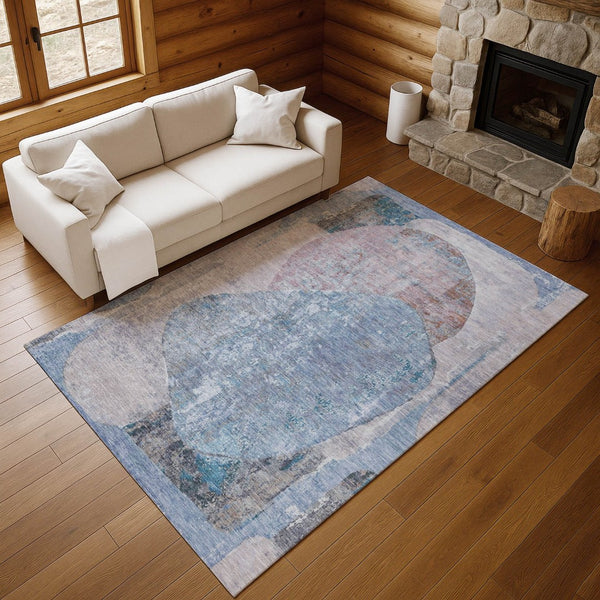 HomeRoots 8' X 10' Chic Blue-Gray Abstract Area Rug - Washable, UV Protected, Durable for High-Traffic Spaces 695532