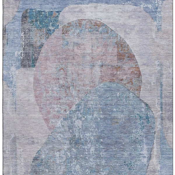 HomeRoots 8' X 10' Chic Blue-Gray Abstract Area Rug - Washable, UV Protected, Durable for High-Traffic Spaces 695532