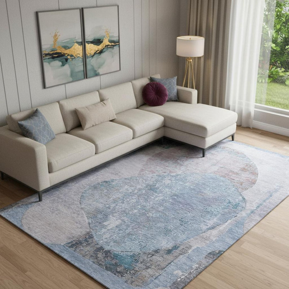HomeRoots 10' Blue Gray Charcoal Abstract Washable Area Rug - UV Protected, Stain-Resistant, Non-Slip Backing 695534