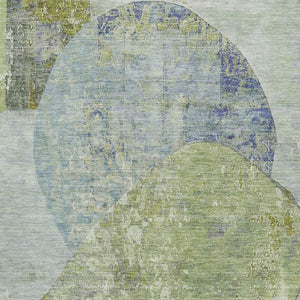 HomeRoots 5' X 8' Washable Green Purple Silver Abstract Area Rug with UV Protection for Modern Spaces 695536