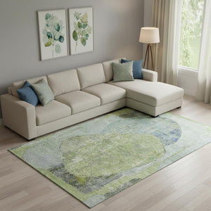 HomeRoots 9' X 12' Stylish Green, Purple & Silver Abstract Washable Area Rug with UV Protection & Durability 695539