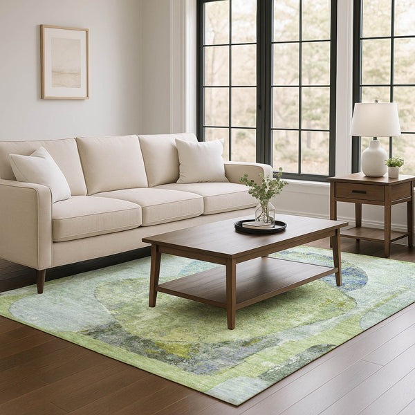 HomeRoots 9' X 12' Stylish Green, Purple & Silver Abstract Washable Area Rug with UV Protection & Durability 695539