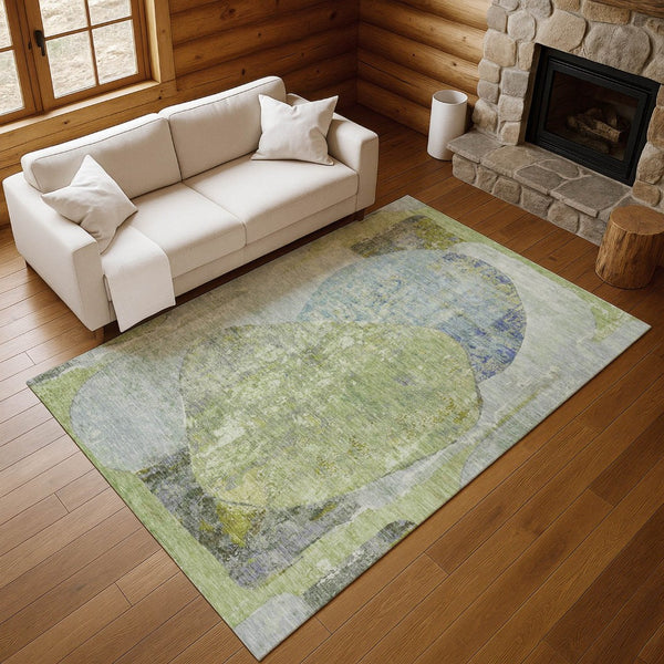 HomeRoots 9' X 12' Stylish Green, Purple & Silver Abstract Washable Area Rug with UV Protection & Durability 695539