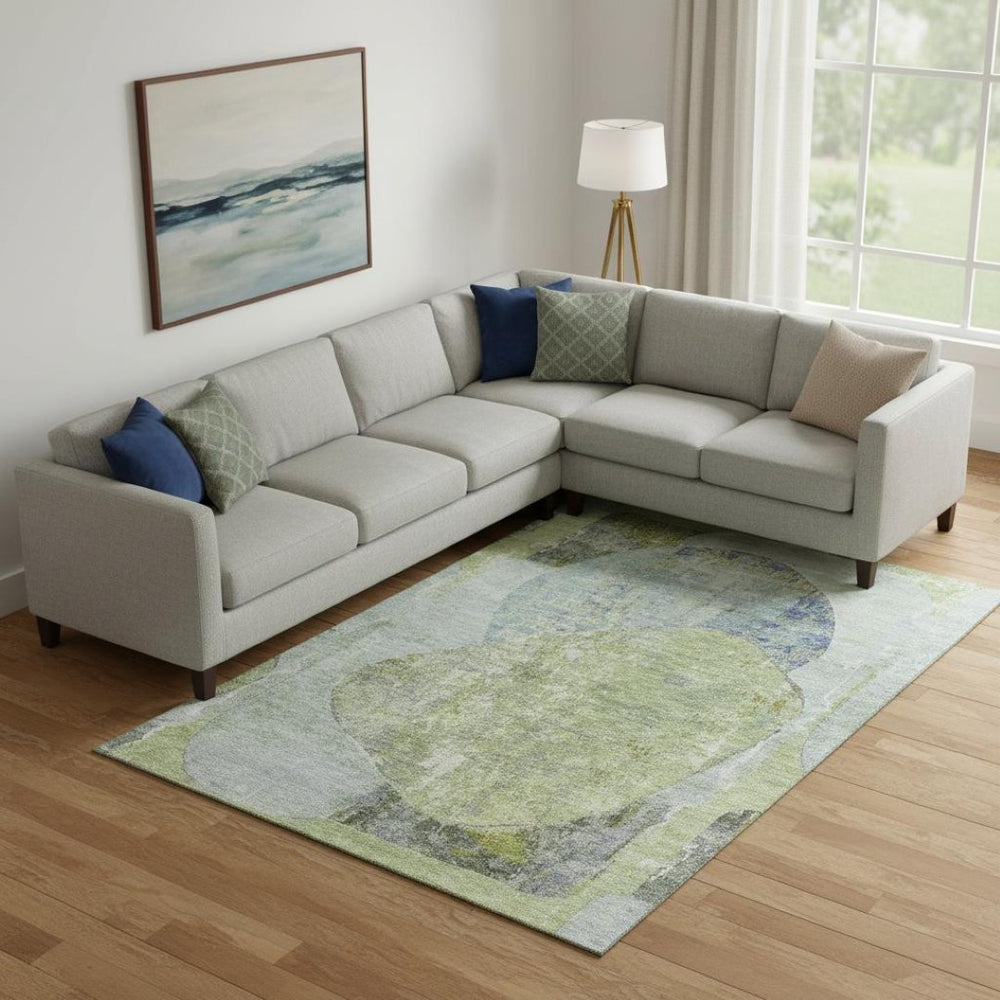HomeRoots 10' Washable Area Rug in Green, Purple & Silver - Durable, UV-Protected, Stain-Resistant Design! 695540