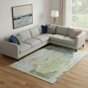HomeRoots 10' Washable Area Rug in Green, Purple & Silver - Durable, UV-Protected, Stain-Resistant Design! 695540