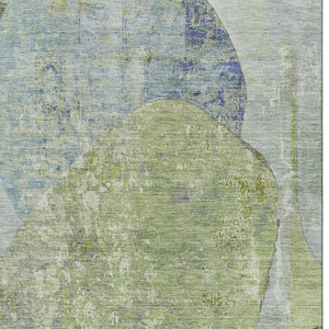 HomeRoots 10' Washable Area Rug in Green, Purple & Silver - Durable, UV-Protected, Stain-Resistant Design! 695540