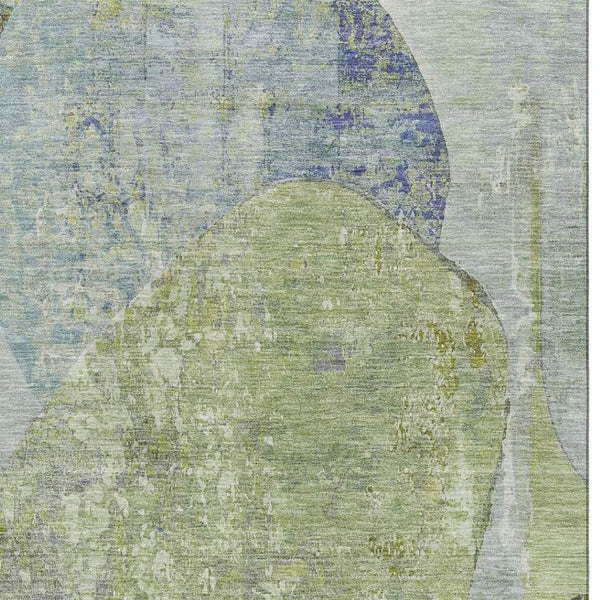 HomeRoots 10' Washable Area Rug in Green, Purple & Silver - Durable, UV-Protected, Stain-Resistant Design! 695540