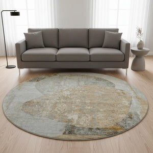 HomeRoots 8' Gray Rust and Beige Abstract Washable Round Rug with UV Protection - Durable, Stylish, Easy-Care Design 695543