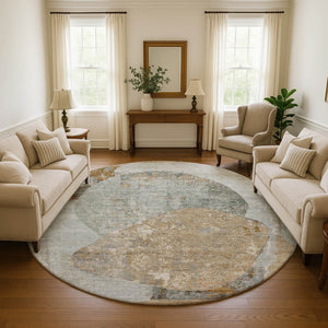 HomeRoots 8' Gray Rust and Beige Abstract Washable Round Rug with UV Protection - Durable, Stylish, Easy-Care Design 695543