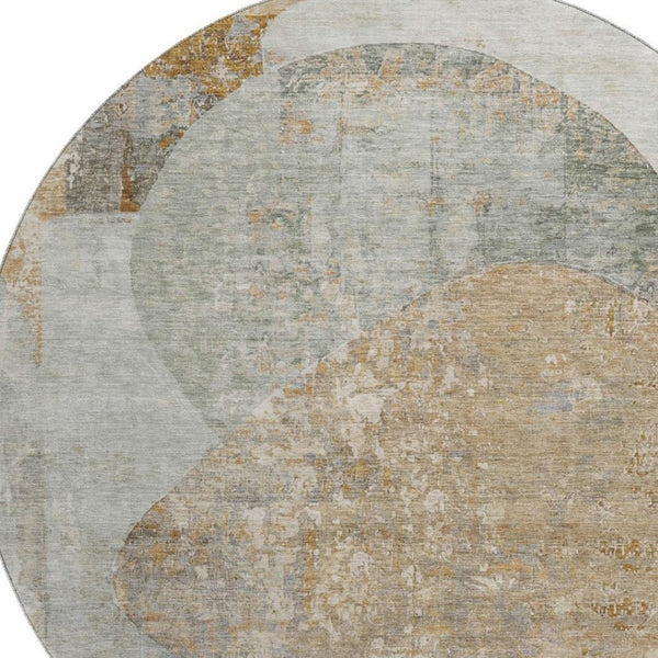 HomeRoots 8' Gray Rust and Beige Abstract Washable Round Rug with UV Protection - Durable, Stylish, Easy-Care Design 695543